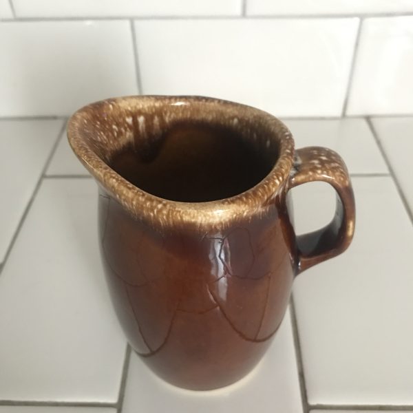 Vintage cream pitcher Pottery Oven Proof brown dip pattern collectible kitchen farmhouse display syrup or cream kitchen pitcher