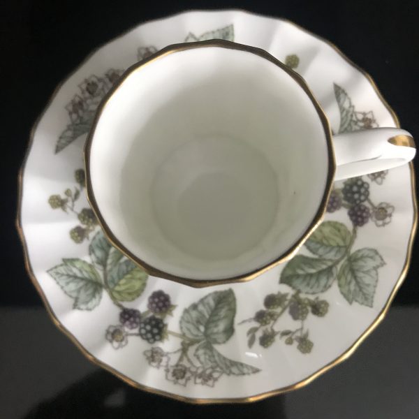 Vintage Demitasse Black Berries tea cup and saucer paneled pattern gold trim Bavaria Germany Rudolf Wachter Hohenberg fine bone china aqua