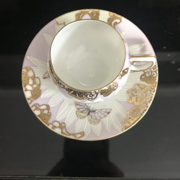 Vintage Demitasse Lavender tea cup & saucer hand painted Butterflies heavy gold trim War-time Japan fine china collectible farmhouse display