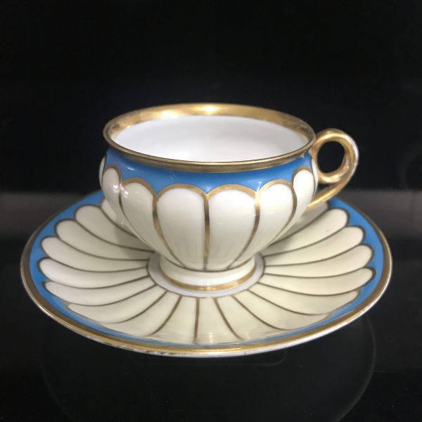 Vintage Demitasse Pansy floral tea cup and saucer heavy gold trim Bavaria Germany Rudolf Wachter Hohenberg fine bone china aqua