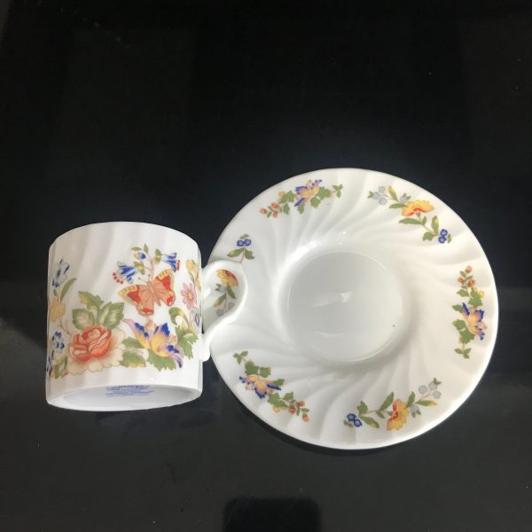 Vintage Demitasse tea cup and saucer Aynsley England Cottage Garden Butterflies bright colors collectible farmhouse bridal wedding