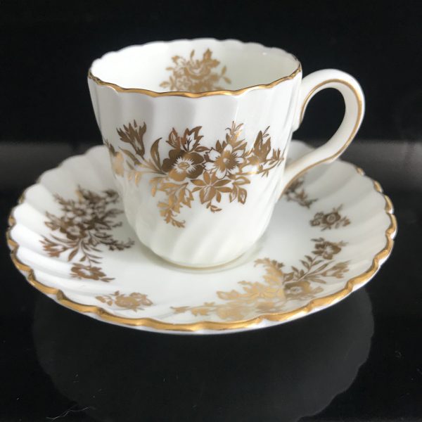 Vintage Demitasse tea cup and saucer Minton's gold flowers and leaves ornate collectible farmhouse bridal wedding