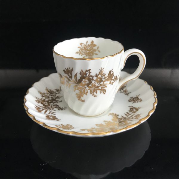 Vintage Demitasse tea cup and saucer Minton's gold flowers and leaves ornate collectible farmhouse bridal wedding