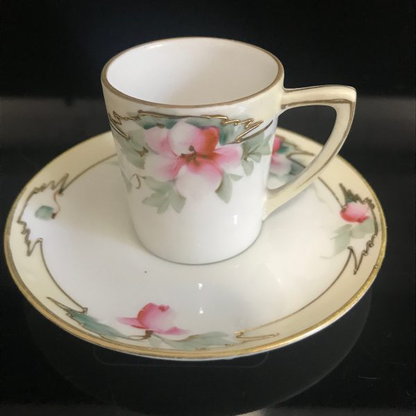 Vintage Demitasse tea cup and saucer Nippon hand painted ornate collectible farmhouse bridal wedding
