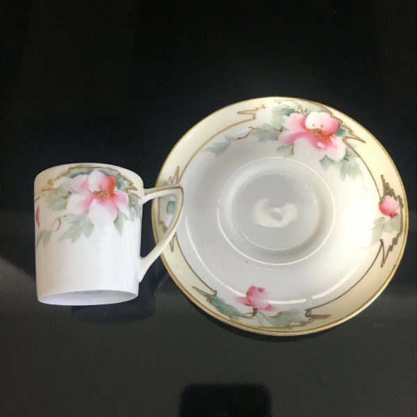 Vintage Demitasse tea cup and saucer Nippon hand painted ornate collectible farmhouse bridal wedding