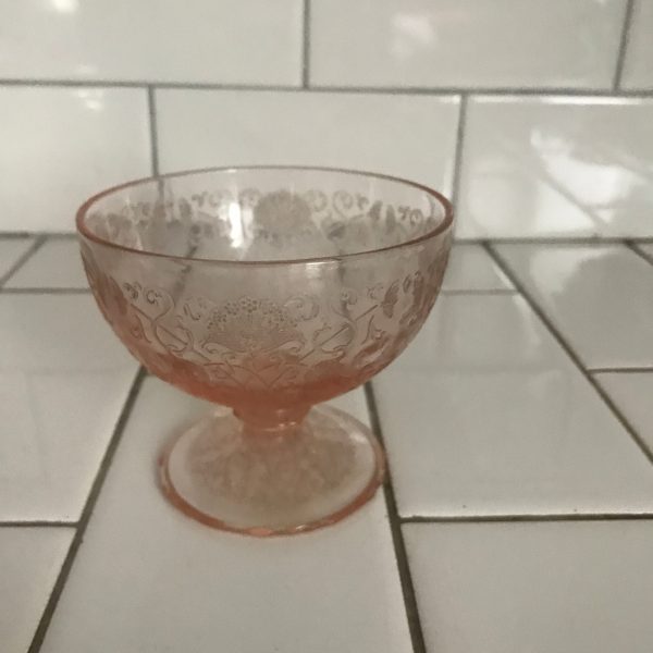 Vintage fruit cups ice cream cups pink depression glass patterned glass farmhouse collectible kitchen display bed and breakfast