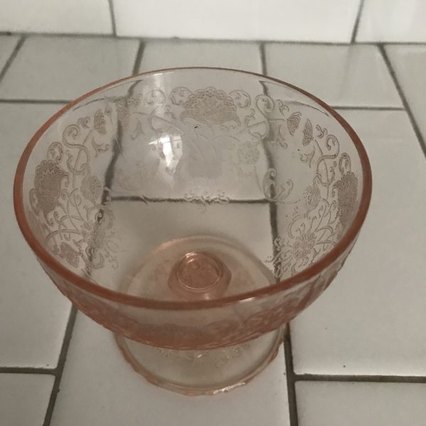 Vintage fruit cups ice cream cups pink depression glass patterned glass farmhouse collectible kitchen display bed and breakfast