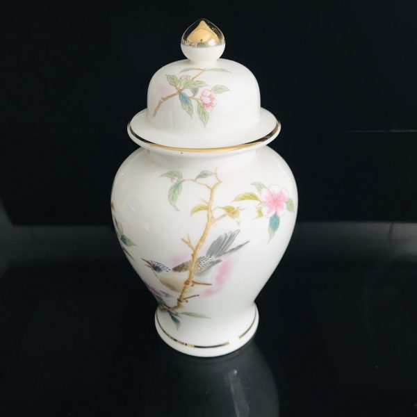 Vintage Ginger Jar Andrea by Sadek Japan bone china beautiful ornate bird and flowers gold trim 8 1/2" tall