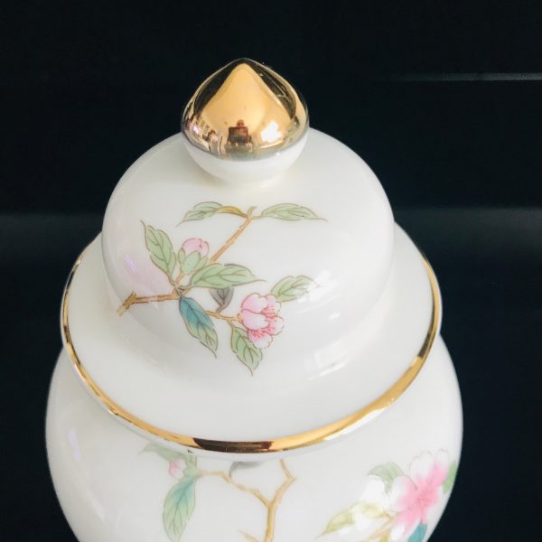 Vintage Ginger Jar Andrea by Sadek Japan bone china beautiful ornate bird and flowers gold trim 8 1/2" tall