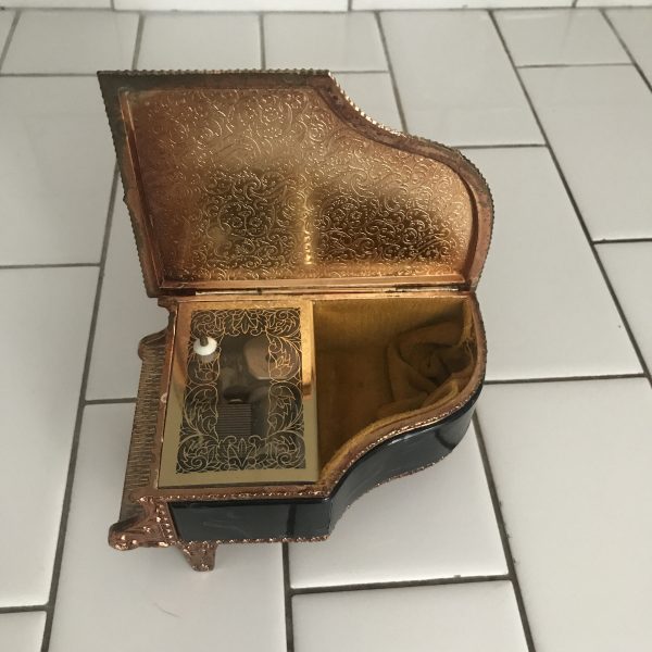 Vintage Marble and copper piano music box plays somewhere my love great detail and condition jewelry box gold lined