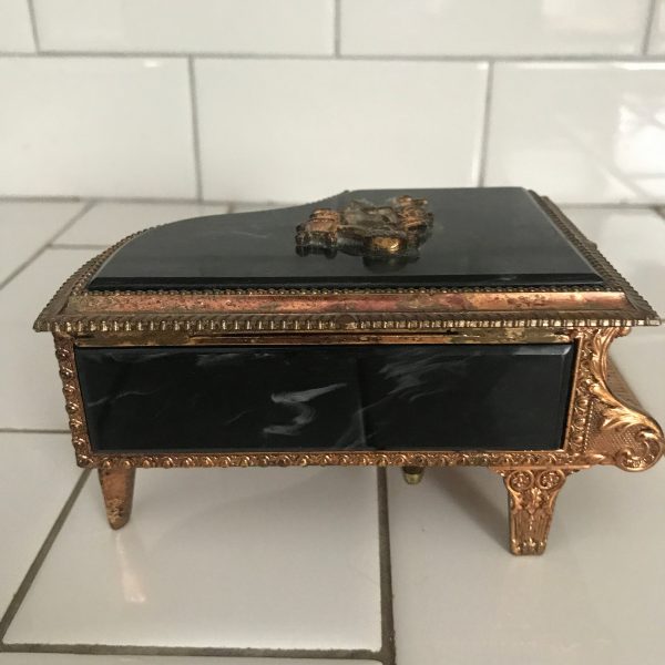 Vintage Marble and copper piano music box plays somewhere my love great detail and condition jewelry box gold lined