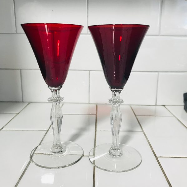 Vintage Pair of Cordials Red with clear stems Fine dining elegant dining collectible home decor display glass stemware