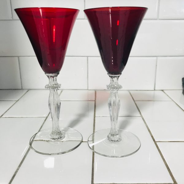 Vintage Pair of Cordials Red with clear stems Fine dining elegant dining collectible home decor display glass stemware