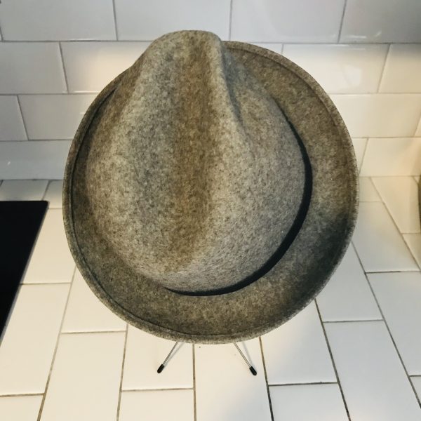Vintage Pendleton wool Fedora hat gray with black suede Portland Oregon 100% Virgin wool size 7 1/4 Unisex Winter Wool Hat
