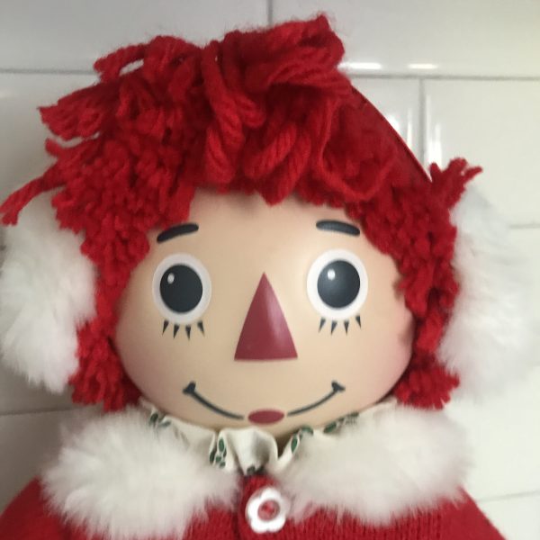 Vintage Raggedy Ann and Andy Bisque 15" Christmas Dolls cloth body display holiday collectible
