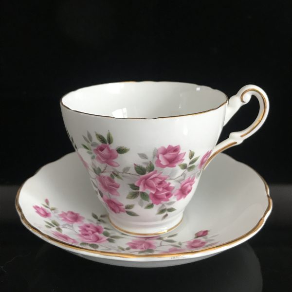 Vintage Regency Tea cup and saucer England Fine bone china Heavy Pink Roses gold trim farmhouse collectible display cottage coffee