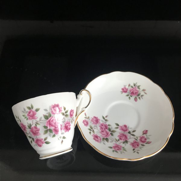 Vintage Regency Tea cup and saucer England Fine bone china Heavy Pink Roses gold trim farmhouse collectible display cottage coffee