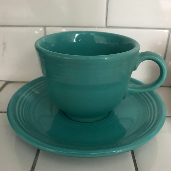 Vintage Tea cup and Saucer Fiesta 1990 colors Mauve Yellow Blue Teal Apricot Sold As Singles collectible dining Homer Laughlin