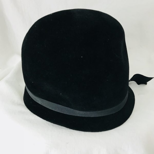 Women's Derby Bowler Hat Vintage1940's JP Allen Atlanta, Georiga Gross grain ribbon band 6 3/4 size Black