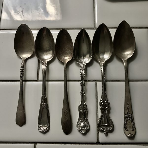 Antique lot of 6 ornate sterling silver spoons great detail different makers specialty teaspoons 117 grams