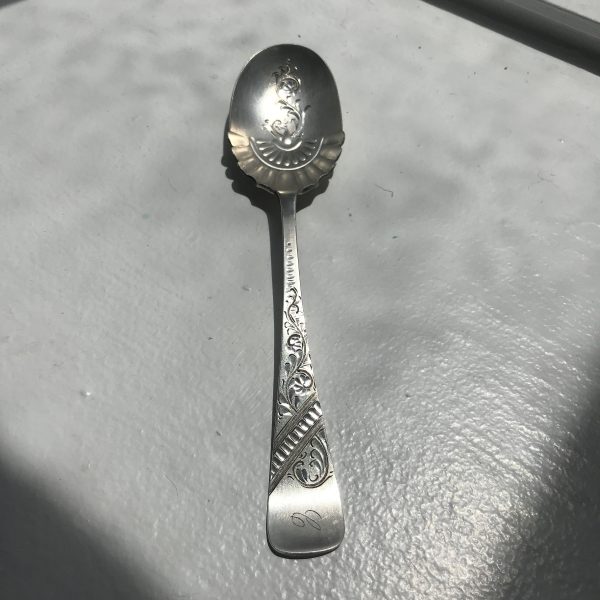 Antique Ornate Sterling silver spoon with fantastic detail S in bowl with C monogram on handle 8 grams collectible display pat. 1889