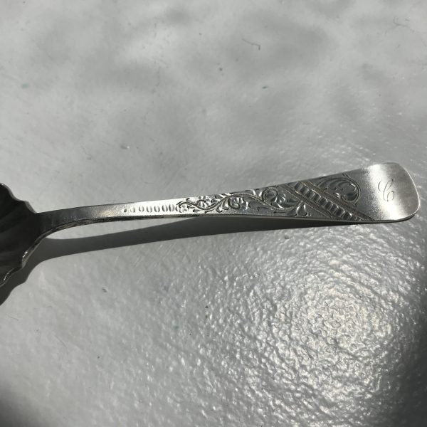Antique Ornate Sterling silver spoon with fantastic detail S in bowl with C monogram on handle 8 grams collectible display pat. 1889