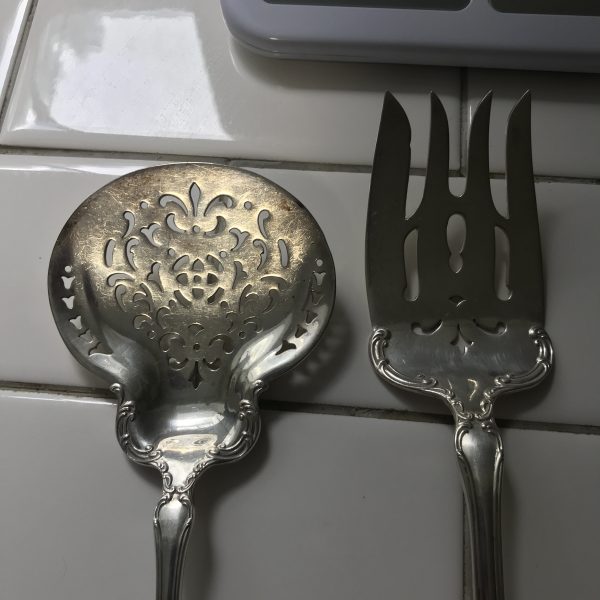Vintage Gorham Sterling silver salad set 181 Grams Ornate reticulated spoon and Fork