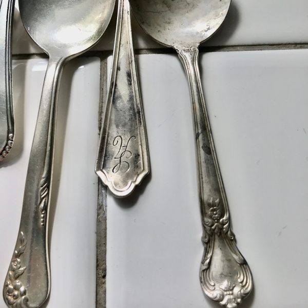 Vintage Lot of baby spoons 6 with and without monograms 117 grams