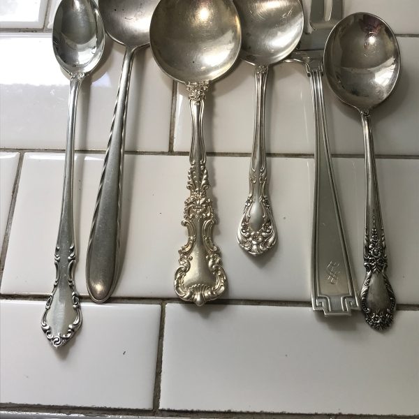 Vintage lot of sterling silver 6 serving pieces various makers 298 grams