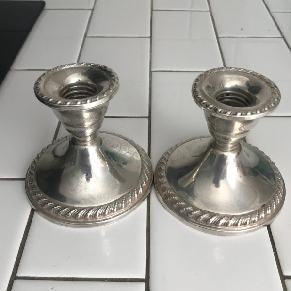 Vintage Sterling Silver Candlestick holders collectible elegant dining wedding bridal shower display by Rogers weighted reinforced 1901