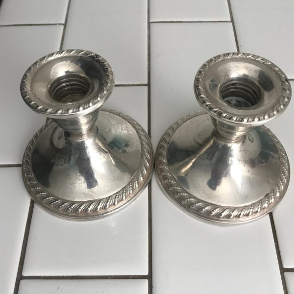 Vintage Sterling Silver Candlestick holders collectible elegant dining wedding bridal shower display by Rogers weighted reinforced 1901