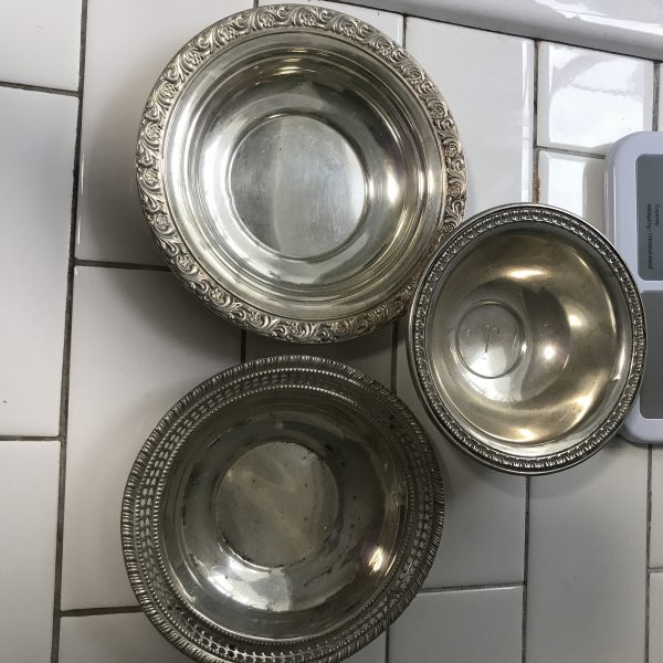 Vintage Sterling silver small dishes lot of 3 pieces 245 grams