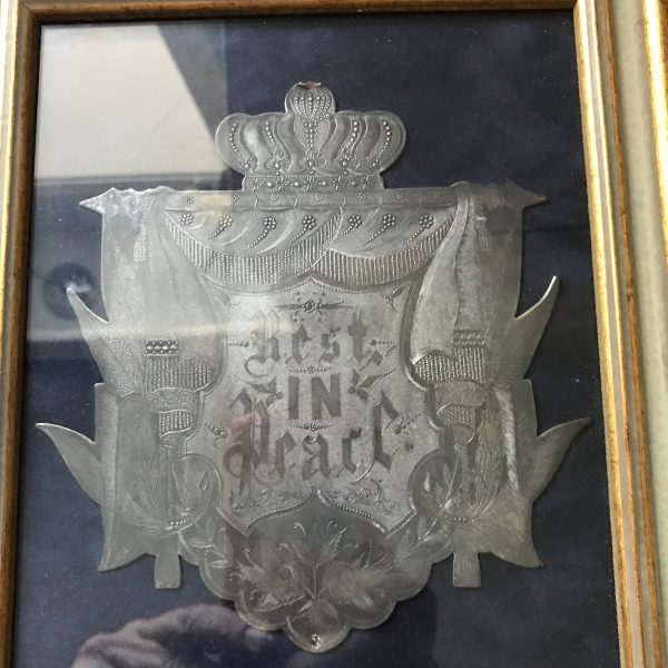 Antique 1880's Casket Plaque Crown of David Rest in Peace Sterling Coffin Cult Cemetary Funeral Grave Morbid Gothic Memorabilia One of kind