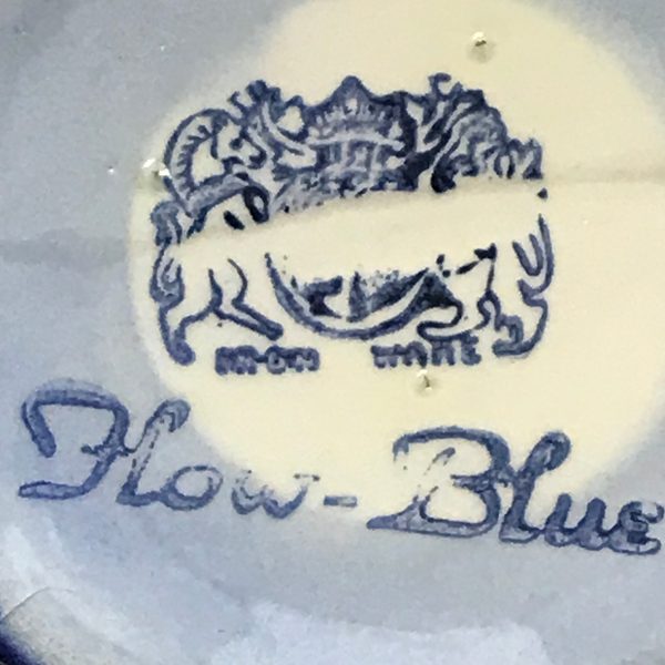 Antique 8 pc Ironstone Flow Blue Complete Victorian Bathroom Vanity Set lidded soap & chamber pot shave mug toothbrush holder sailing ships