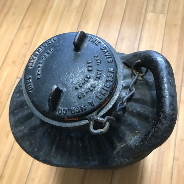 Antique Kerosene Can oval shape attached lid with chain Cincinnati OH Nov. 1915 Heavy Duty Gas Station  Transportation Storage man cave