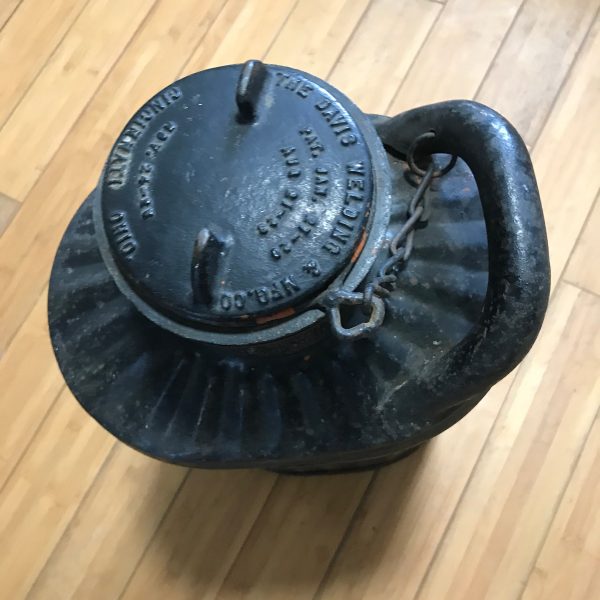 Antique Kerosene Can oval shape attached lid with chain Cincinnati OH Nov. 1915 Heavy Duty Gas Station  Transportation Storage man cave