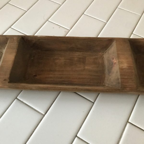 Antique Large divided Dough Bowl hand carved wood flat bottom collectible display farmhouse decor primitive with character Unique shape