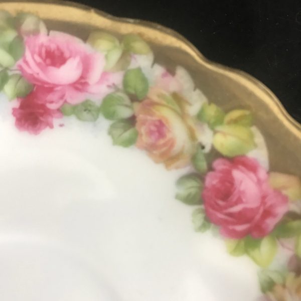 Antique RPM Bavaria Tea cup and saucer heavy gold with yellow and pink roses ornate farmhouse collectible display Germany