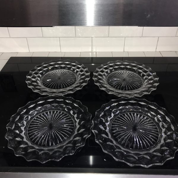 Beautiful Fostoria American Pattern Set of 4 dinner plates 3 part mold collectible display farmhouse cottage depression glass