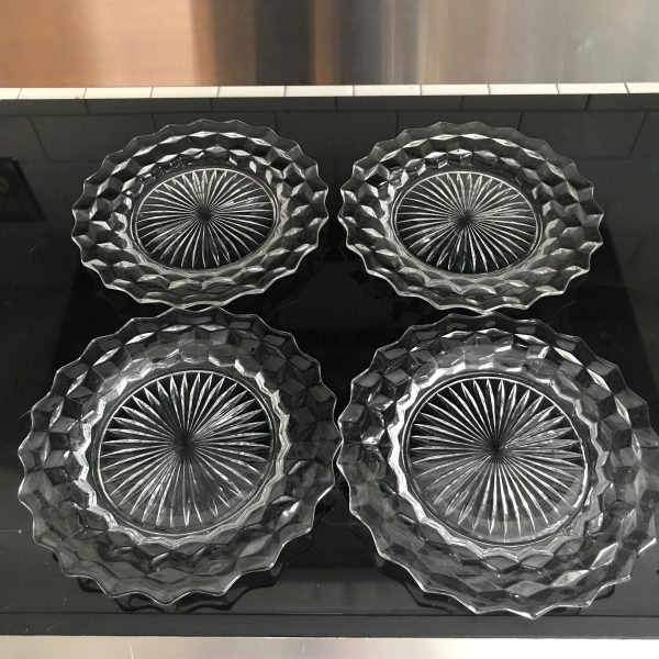 Beautiful Fostoria American Pattern Set of 4 dinner plates 3 part mold collectible display farmhouse cottage depression glass