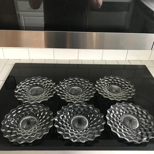 Beautiful Fostoria American Pattern Set of 6 luncheon plates 3 part mold collectible display farmhouse cottage depression glass