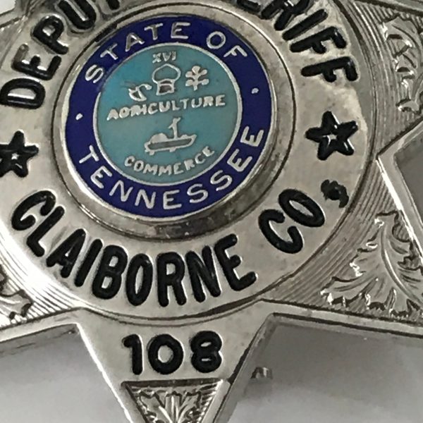 Obsolete Badge Deputy Sheriff  Clairborne county Tazewell Tennessee # 108 7 point star 2" across from retired Sheriff Silver color