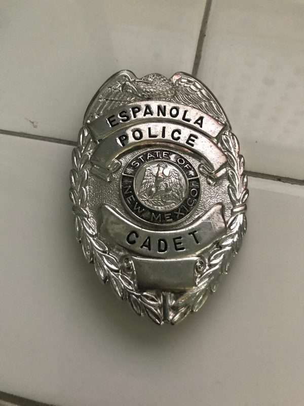 Obsolete Badge Espanola Police Cadet New Mexico Shield badge Excellent condition collectible display 3 1/4" long Blackington