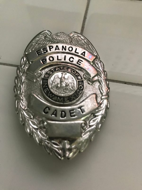 Obsolete Badge Espanola Police Cadet New Mexico Shield badge Excellent condition collectible display 3 1/4" long Blackington