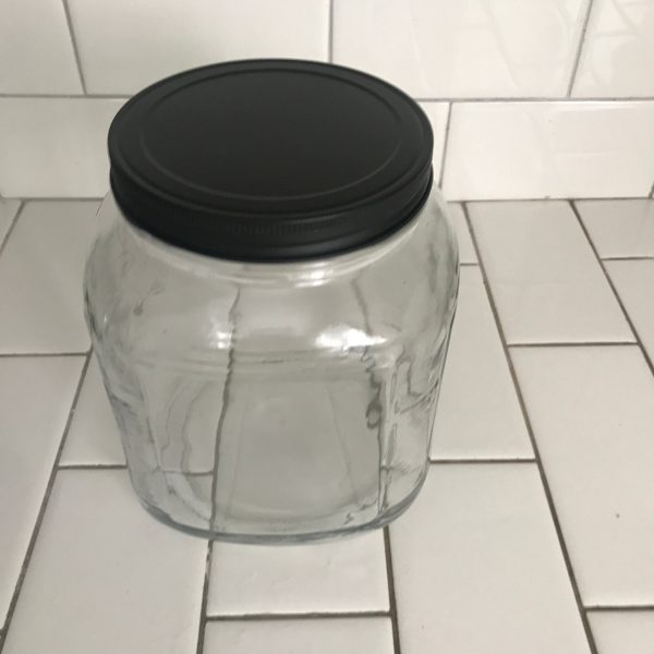 Vintage Apothecary counter drug store jar mercantile pharmacy ribbed sides black metal lid collectible display farmhouse