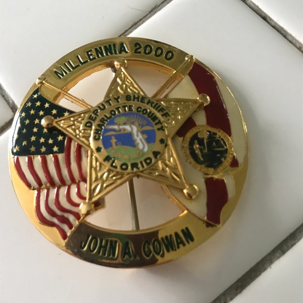 Vintage Badge Deputy Sheriff Cfharlotte Florida Millennia 2000 badge John A Cowan
