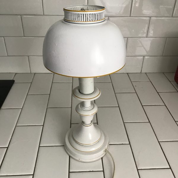 Vintage bedroom lamp Peach with White and White with Yellow candlestick type metal bases and shades farmhouse cottage accent lamp