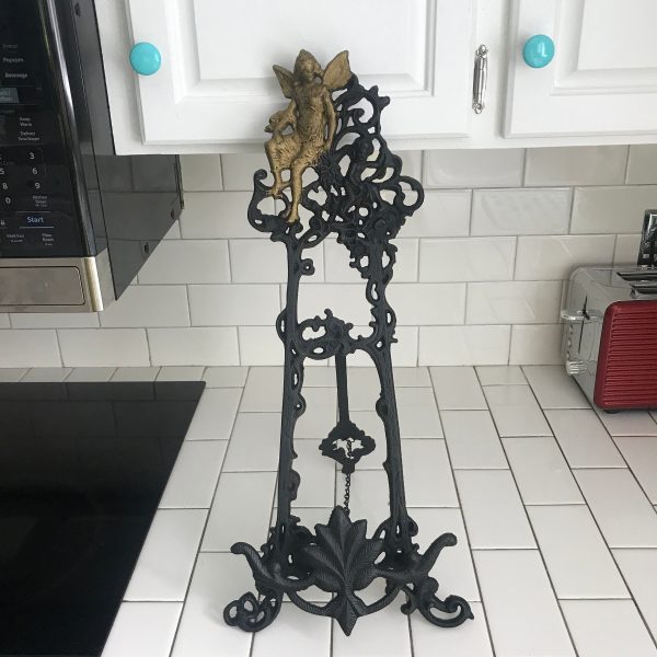 Vintage cast iron Fairy stand Plate or book metal large stand collectible display home decor farmhouse office kitchen