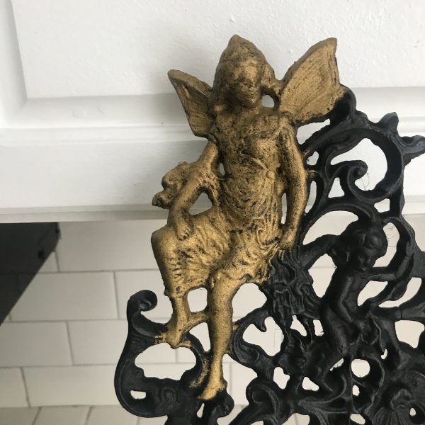 Vintage cast iron Fairy stand Plate or book metal large stand collectible display home decor farmhouse office kitchen