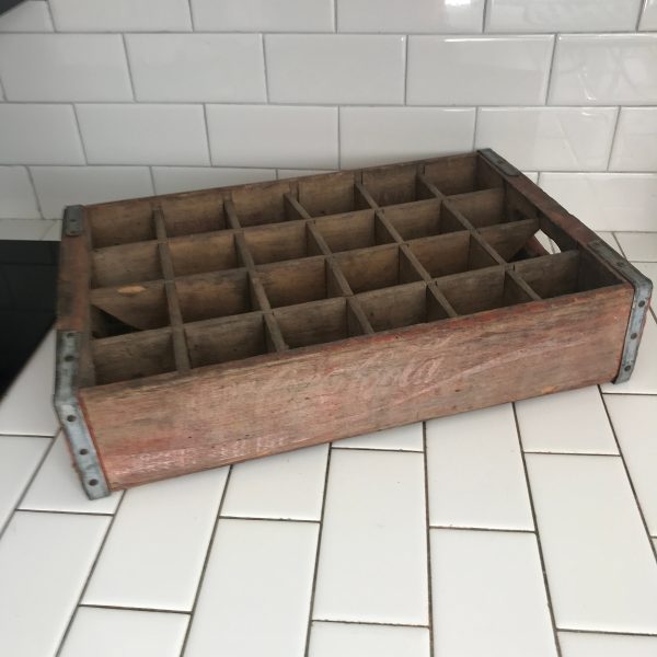 Vintage Coca Cola Wooden Crate Full size double handle display storage garage farmhouse collectible display divided 24 bottle holder